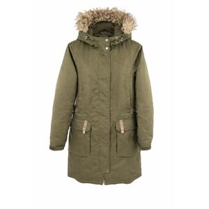Eddie Bauer Womens Parka Down Coat M Olive Green Faux‎ Fur Hooded Winter Jacket